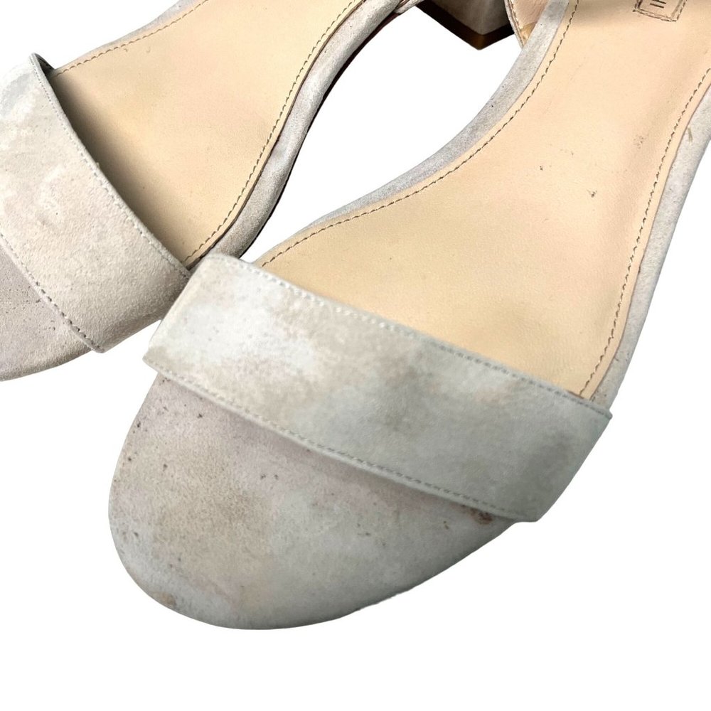 Antonio Melani SIZE 9.5 Mabbela Leather Ankle Strap Taupe Gray Tan Sandals Block - Picture 3 of 12